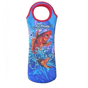Ed Hardy Wine Bottle Tote Koi Fish Graphic Neoprene Holder 14”